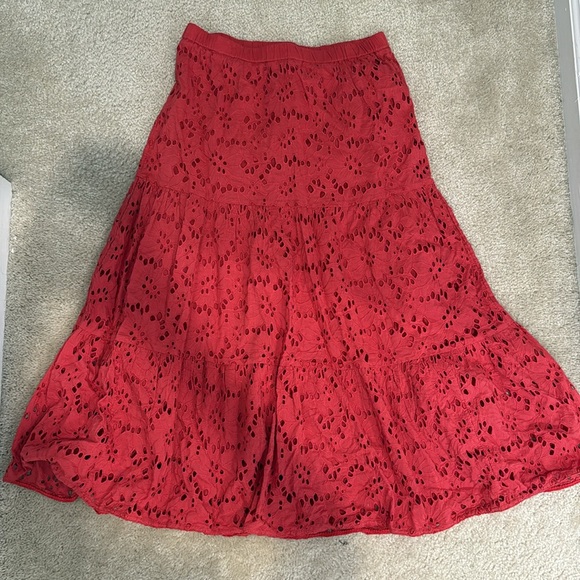 Soft Surroundings Eyelet Midi Skirt Red Size SP - Picture 3 of 4